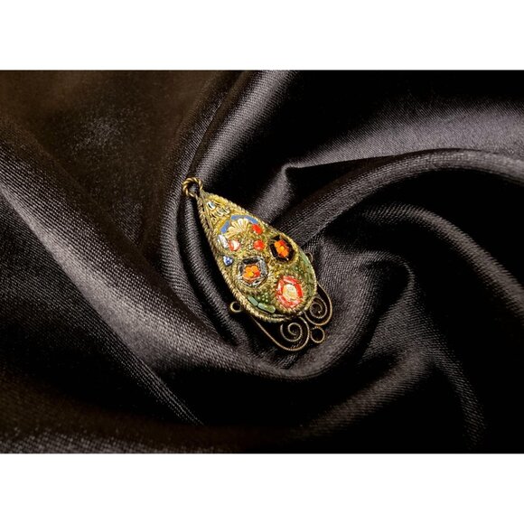 Antique Vintage Early XX Century Mosaic Italian Small Floral Pendant - Picture 3 of 5